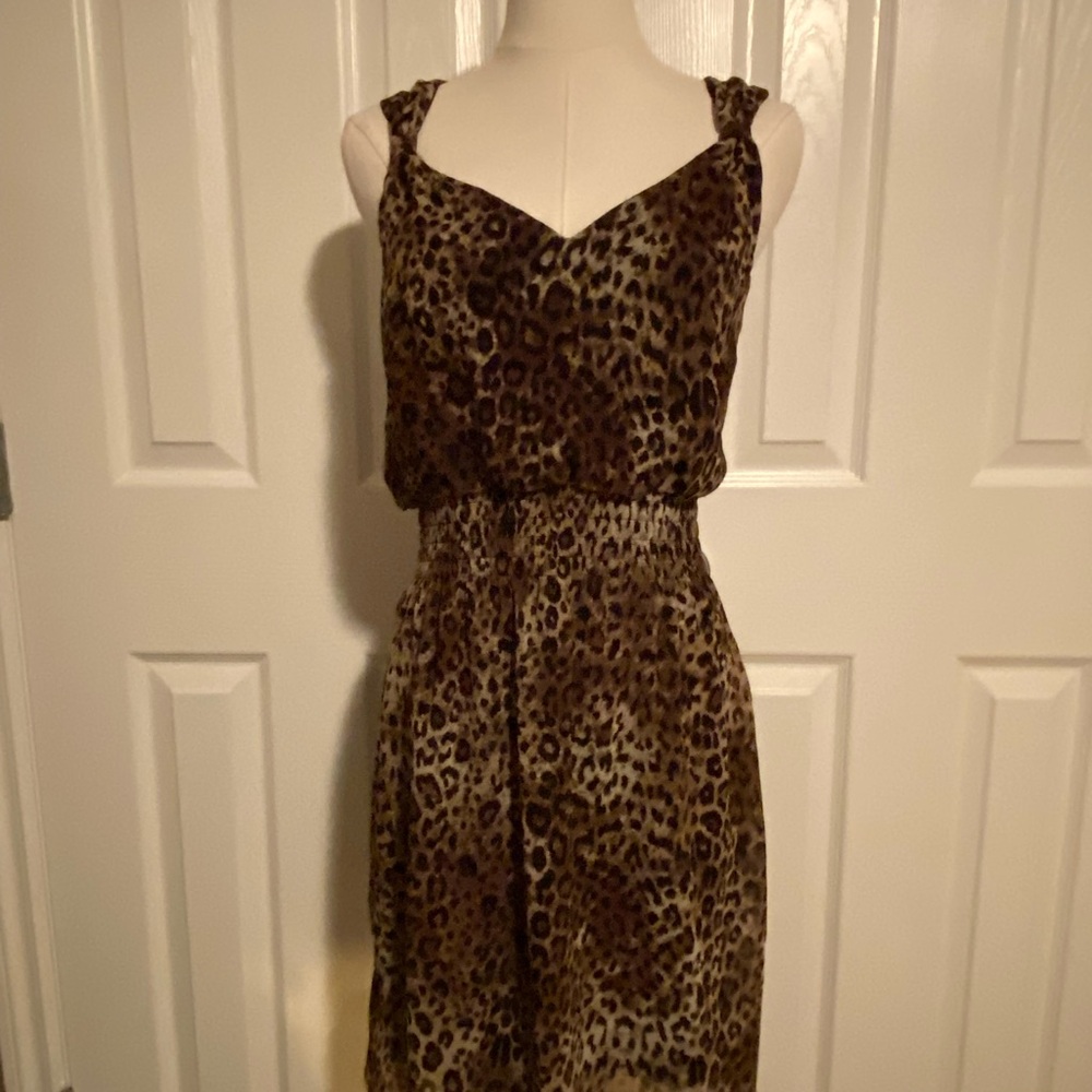 Dynamite Brown Leopard Print Midi Dress